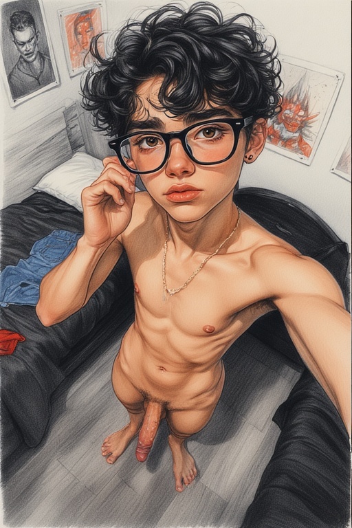 taking a naked selfie before he puts on the jeans and red hoodie